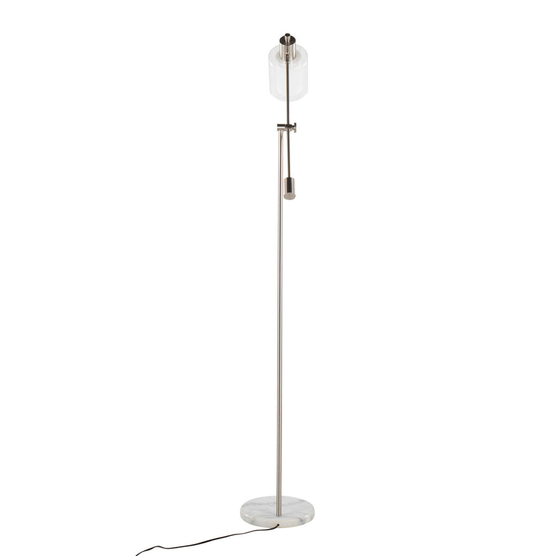Lumi Source Marcel contemporary glam floor lamp with sleek metal stand and drum shade, modern design for living room decor.