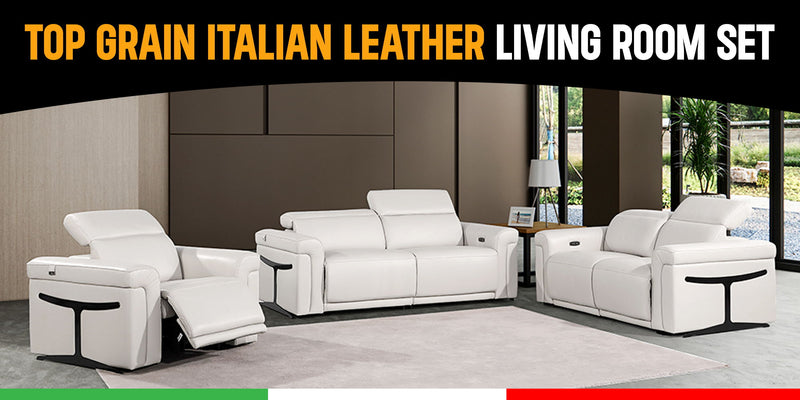 1126 - Top Grain Power Reclining Italian Leather Living Room Set - R&R Furniture Gallery (Fountain Valley, CA)