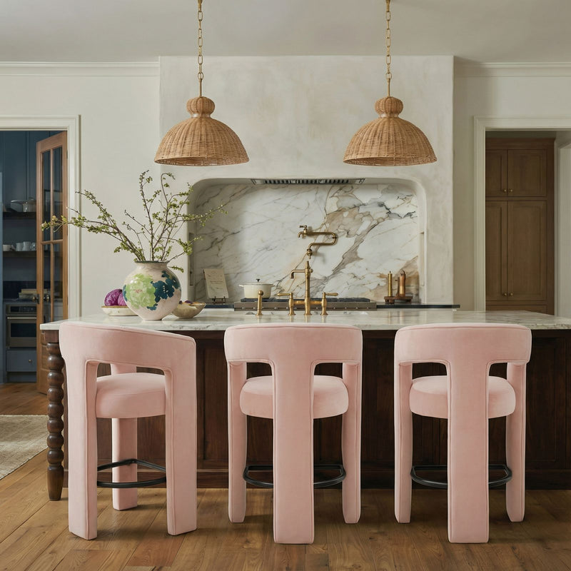 TOV Furniture Malone counter height stool with wooden legs and cushioned seat, suitable for kitchen or bar area.