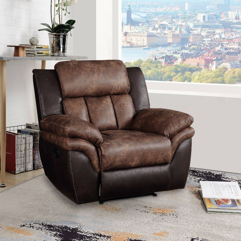 Jaylen - Motion Recliner - Toffee & Espresso Polished Microfiber - R&R Furniture Gallery (Fountain Valley, CA)