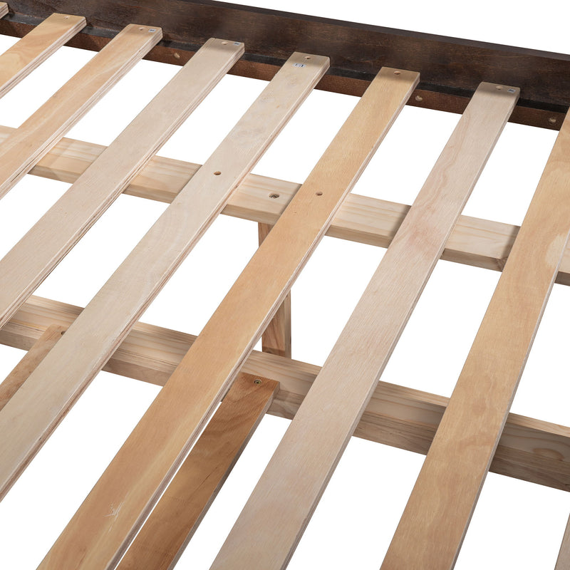 DreamHaus bunk bed with twin size trundle, featuring sturdy wooden frame and space-saving design for kids' bedroom.