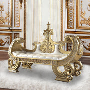 Bernadette - Bench - White Synthetic Leather Fabric & Gold - R&R Furniture Gallery (Fountain Valley, CA)