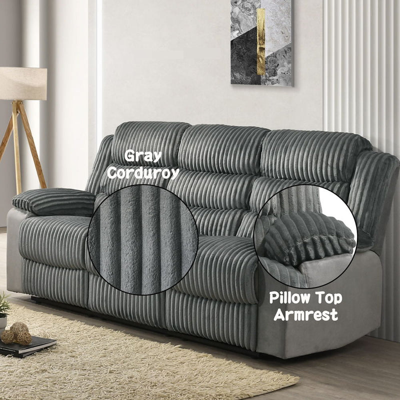 Lesley - Motion Sofa - Gray Corduroy & Velvet - R&R Furniture Gallery (Fountain Valley, CA)