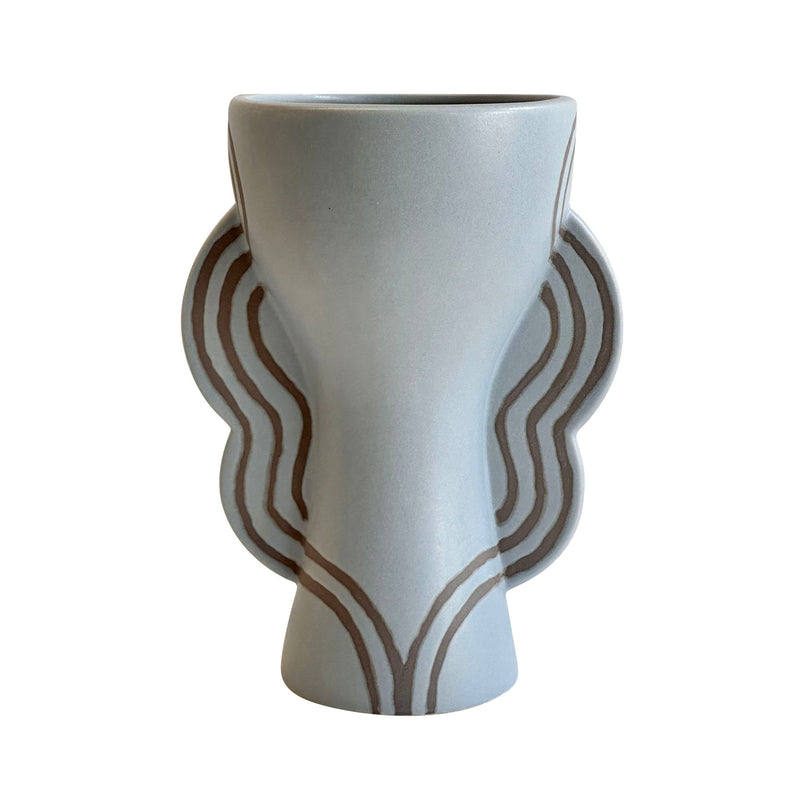 Earthenware - Line Art Goblet Vase - Light Blue - R&R Furniture Gallery (Fountain Valley, CA)
