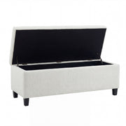 Noble House upholstered storage ottoman bench with cushioned top and wooden legs, ideal for living room storage and seating.