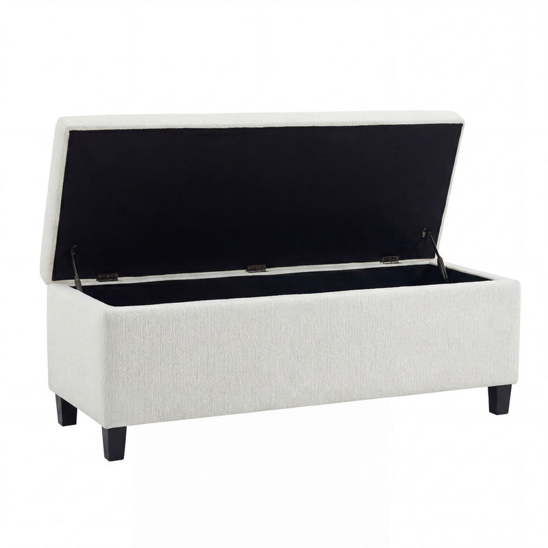 Noble House upholstered storage ottoman bench with cushioned top and wooden legs, ideal for living room storage and seating.