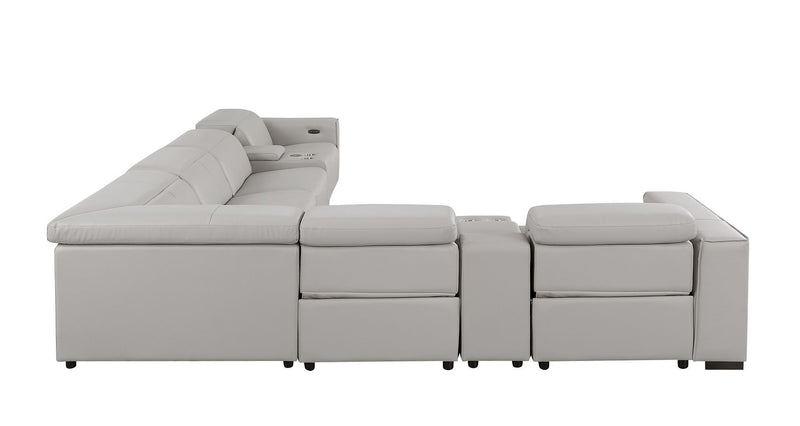 1208 - 8 Piece L Shaped Leather Sectional With 4 Power Recliners & Power Headrests