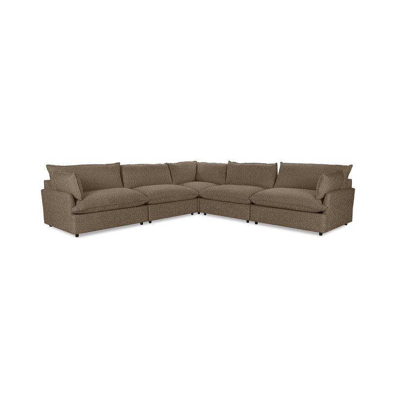 Classic Home Caplan modular sectional with beige upholstery and multiple seating sections, showcasing a contemporary stationary sectional sofa.