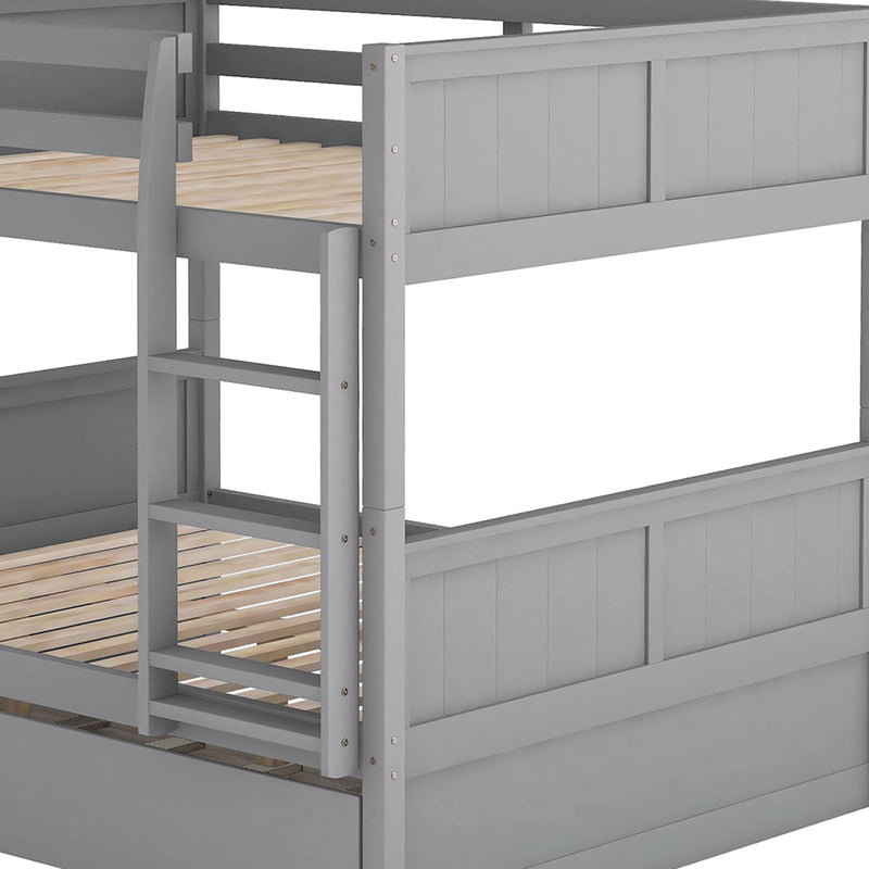 DreamHaus bunk bed with twin size trundle, featuring sturdy wood frame and space-saving design for children's bedroom.