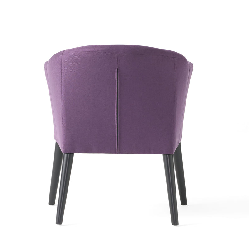 Noble House fabric arm chair with cushioned seat, wooden legs, and plum upholstery, showcasing a stylish and comfortable design.