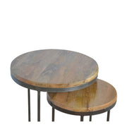 Round Stool Table With Iron Base (Set of 2) - Brown / Black - R&R Furniture Gallery (Fountain Valley, CA)
