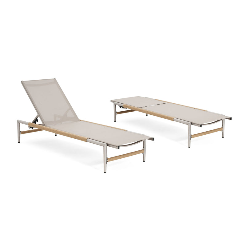 Hargrove - Outdoor Patio Aluminum Chaise Lounge (Set of 2) - Natural / Silver - R&R Furniture Gallery (Fountain Valley, CA)
