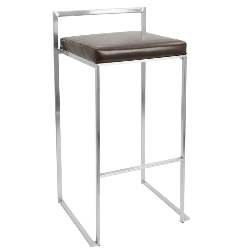 Lumi Source Fuji contemporary stackable barstool set with sleek, modern design and wooden seats and metal legs.