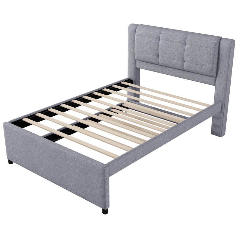 Upholstery Platform Bed With Trundle, Trundle Can Be Flat Or Erected - R&R Furniture Gallery (Fountain Valley, CA)