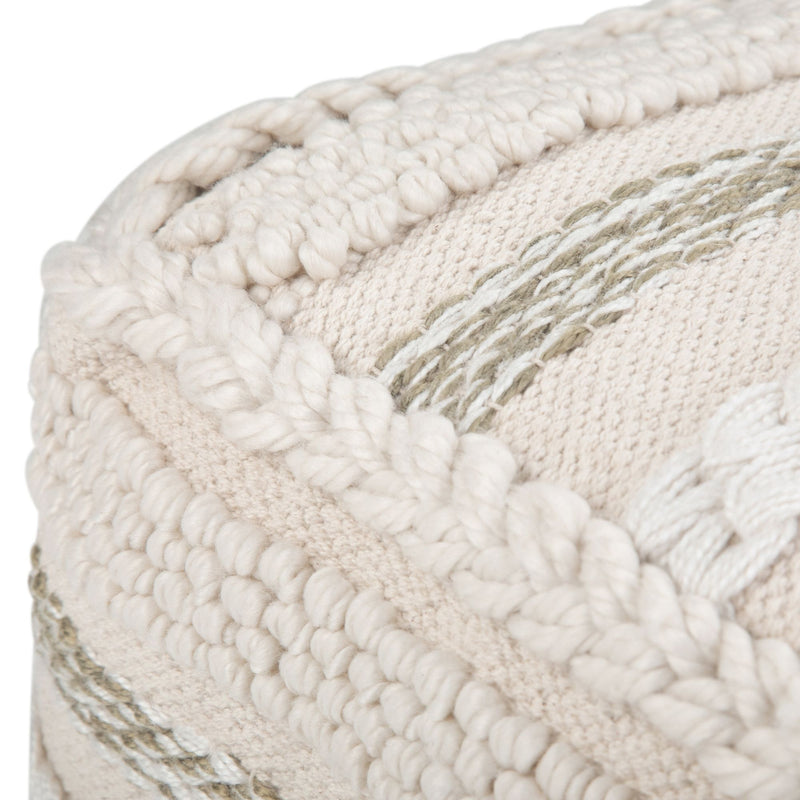 Handcrafted Sommer square accent pouf by Simpli-Home with textured fabric and sturdy wooden legs, ideal for casual seating.