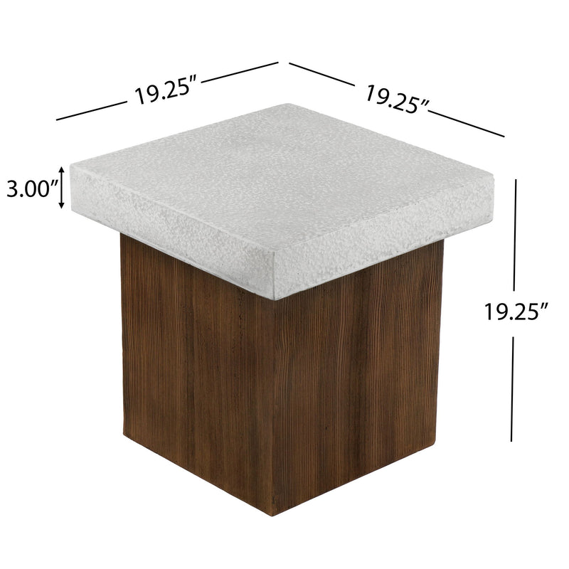 Mgo Square Side Table With Faux Stone Top And Wood Frame - Antique White / Natural Wood - R&R Furniture Gallery (Fountain Valley, CA)