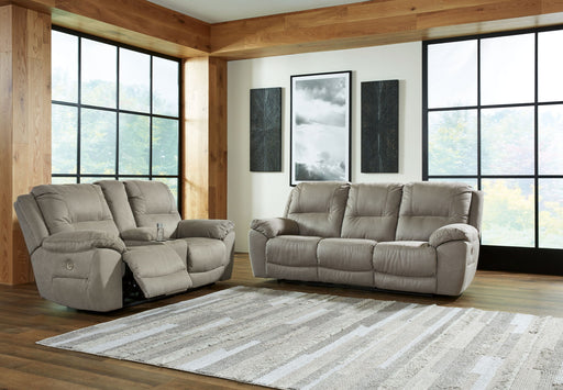 Signature Design by Ashley Next-Gen Gaucho reclining sofa and loveseat set showing plush fabric, power recline, and modern living room style