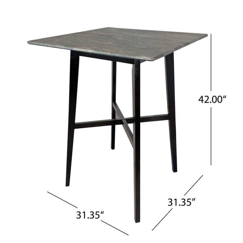 Modern bar height dining table by Noble House with rubberwood legs and laminate tabletop, showcasing a sleek, contemporary design.