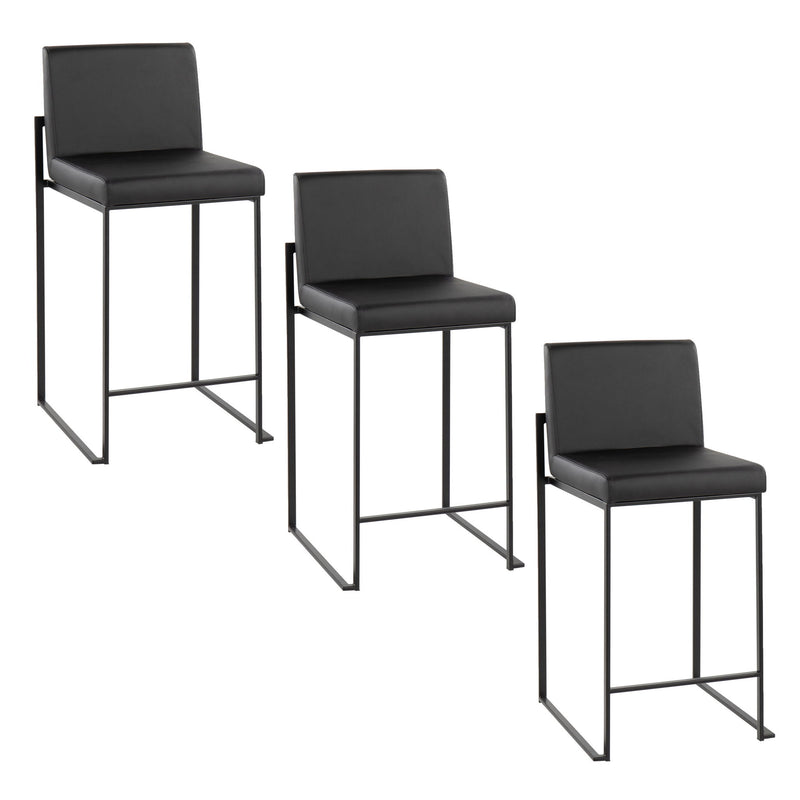 Lumi Source Fuji contemporary modern high back counter stool set with sleek design and wooden legs in a stylish kitchen or bar setting.
