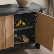 Classic Home Ellison 4-door Shoreline Noir buffet cabinet with sleek black finish and modern design.