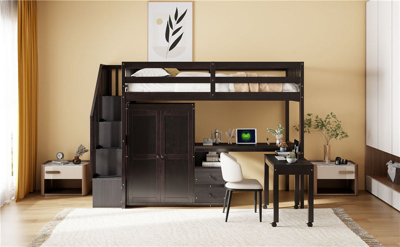 Loft Bed With Stairs, Bookshelf, Drawers, Desk & Wardrobe, Space Saving Multifunctional Furniture - R&R Furniture Gallery (Fountain Valley, CA)
