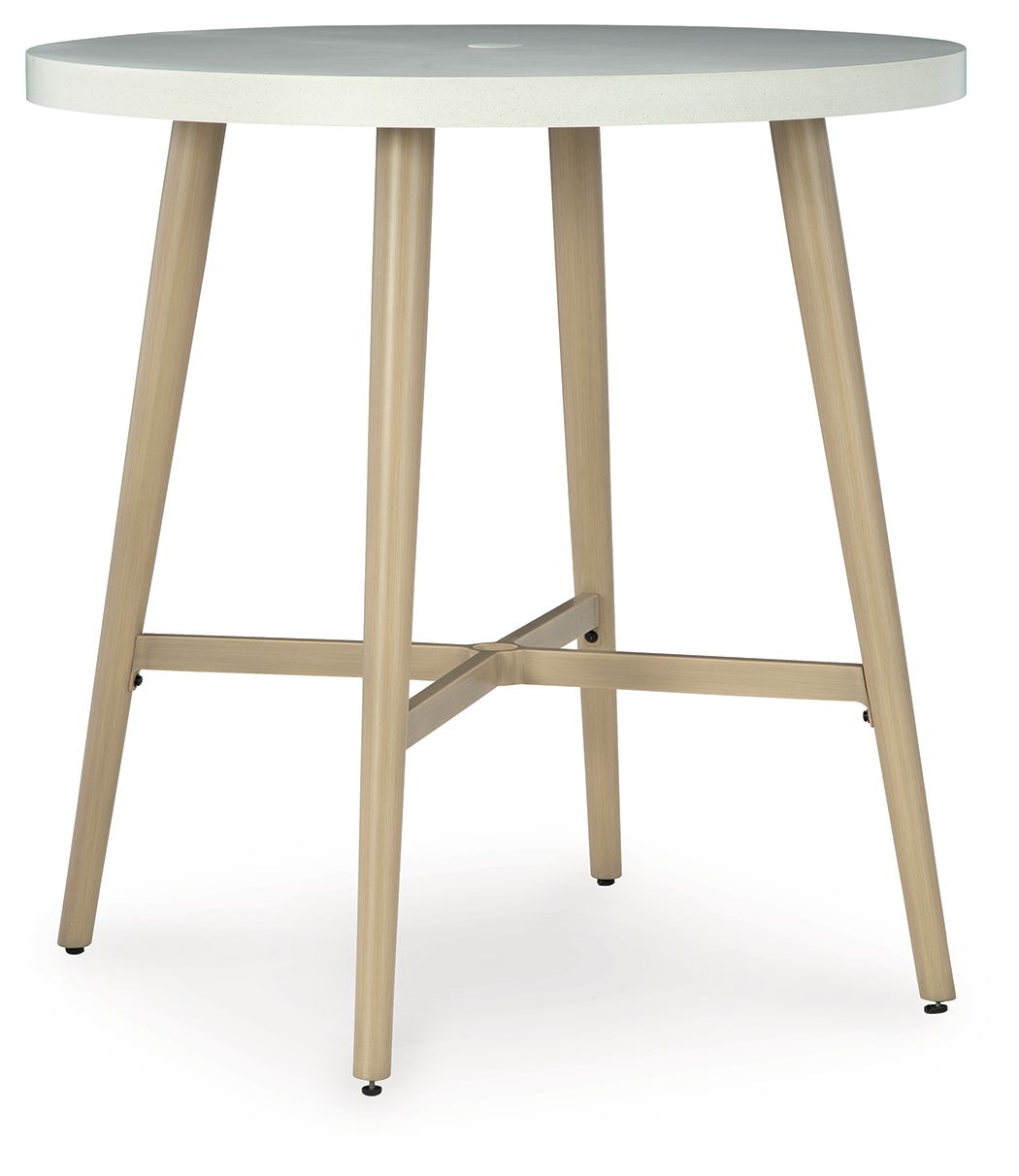 Seton Creek - Round Bar Table With Umbrella Option - Beige - R&R Furniture Gallery (Fountain Valley, CA)