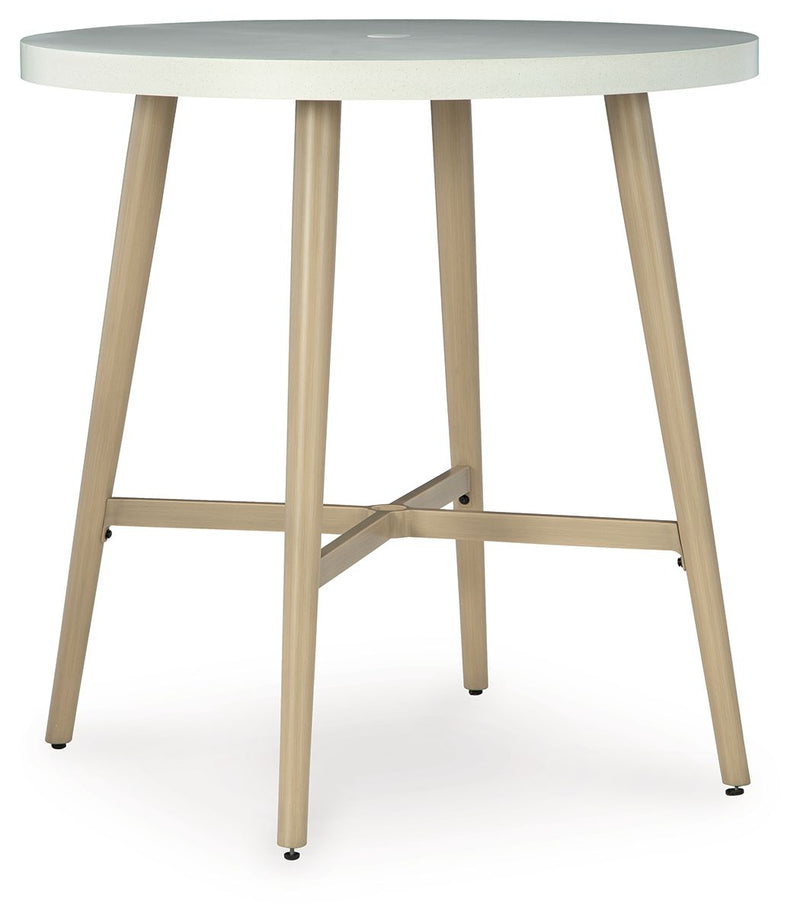 Seton Creek - Round Bar Table With Umbrella Option - Beige - R&R Furniture Gallery (Fountain Valley, CA)
