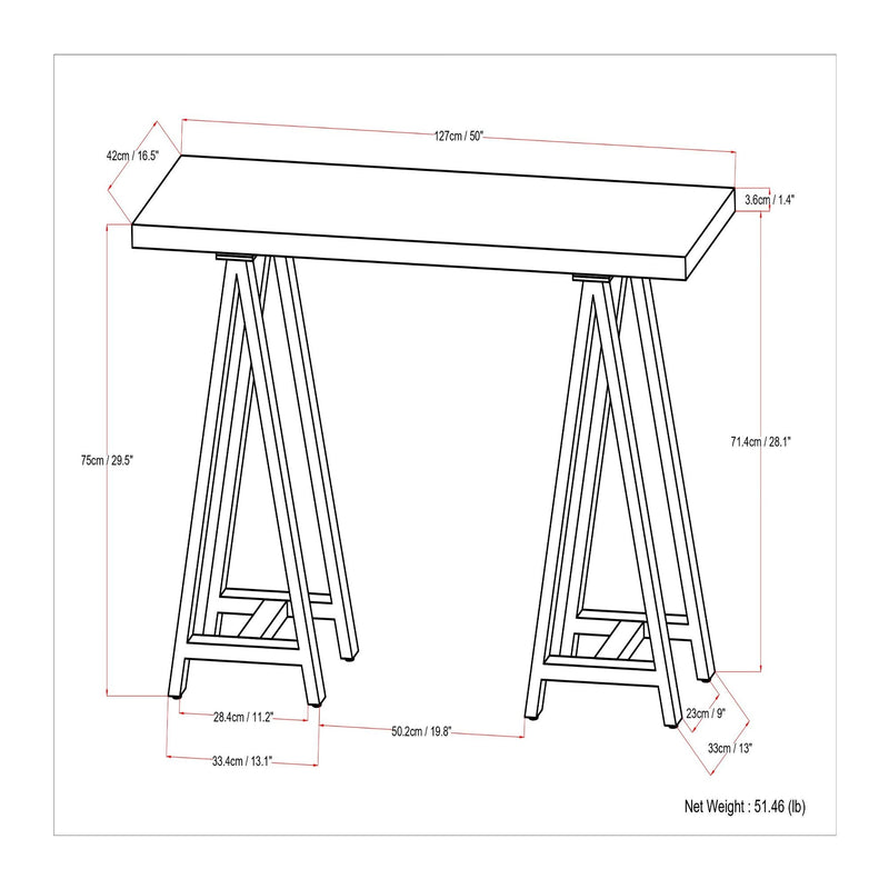 Handcrafted solid wood sawhorse coffee table by Simpli-Home featuring a sturdy, rustic design and natural wood finish.