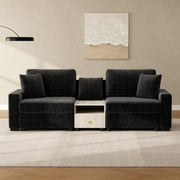Noble House modular stationary sofa with storage armrest and center console, featuring plush cushions and modern design.