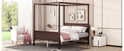 DreamHaus canopy platform bed with headboard, footboard, and slat support legs, showcasing a sturdy wooden frame and elegant design.