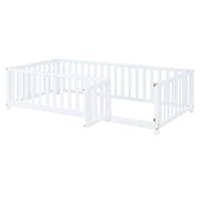 DreamHaus storage daybed with fence guardrails, two drawers, and convertible design for independent floor bed and daybed use.