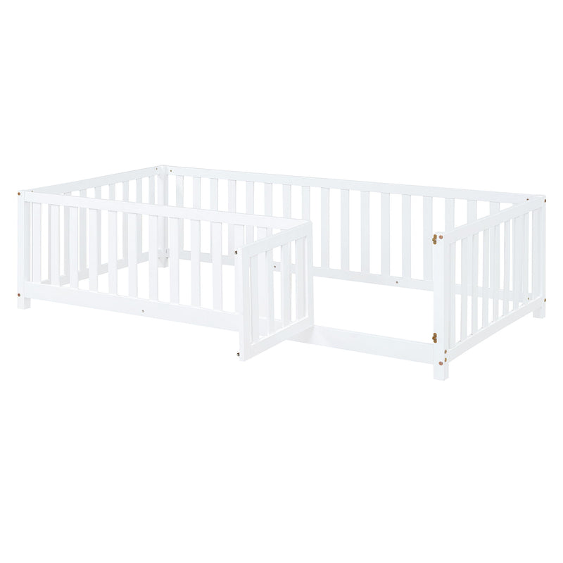 DreamHaus storage daybed with fence guardrails, two drawers, and convertible design for independent floor bed and daybed use.