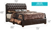 Dark brown upholstered King bed named Marilla by Glory Furniture, featuring plush fabric and a sturdy frame for a stylish bedroom centerpiece.