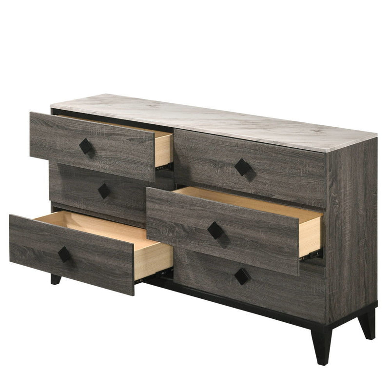 Avantika - Dresser - Faux Marble Top & Rustic Gray Oak - R&R Furniture Gallery (Fountain Valley, CA)