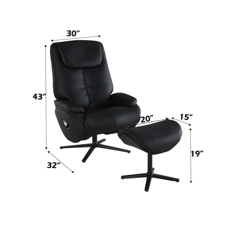 Labonita - Motion Accent Chair With Swivel & Ottoman - Black Top Grain Leather & Black - R&R Furniture Gallery (Fountain Valley, CA)
