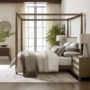 Queen Canopy Bed Frame With Upholstered Headboard - Brown - R&R Furniture Gallery (Fountain Valley, CA)