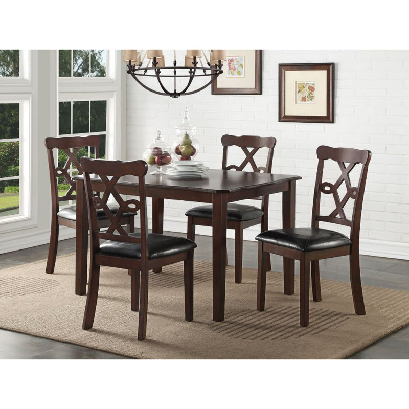 Ingeborg - 5 Piece Dining Set - Black Synthetic Leather & Espresso - R&R Furniture Gallery (Fountain Valley, CA)