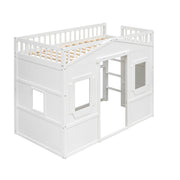 DreamHaus house loft bed with ladder, featuring a cozy wooden frame and built-in stairs for easy access.