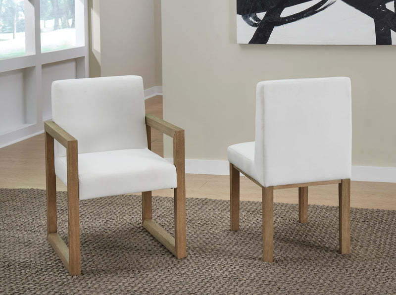 One Modern Coastal Upholstered Dining Side Chair in White Pearl and Bisque