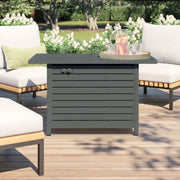 LSI Patio Furniture outdoor fire pit table with lid, showcasing versatile fuel options and durable design for outdoor heating.