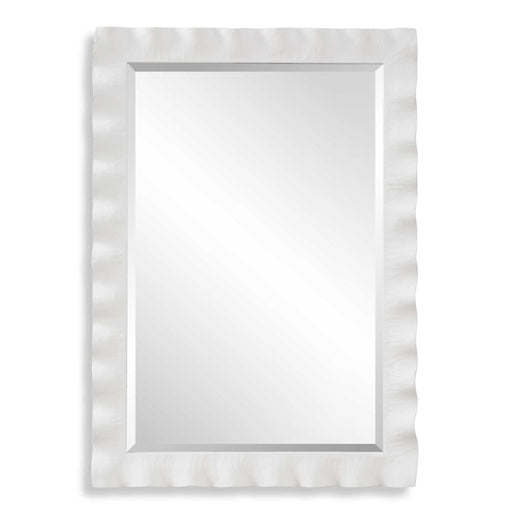 Uttermost Haya scalloped accent mirror with a decorative, wavy frame, perfect for stylish wall decor in living rooms or bedrooms.