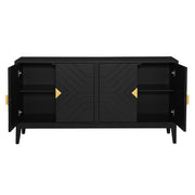 4 Door Sideboard Storage Cabinet For Living Room And Dining Room, 2 Large Cabinets With Gold Handles And Adjustable Shelf - Black - R&R Furniture Gallery (Fountain Valley, CA)