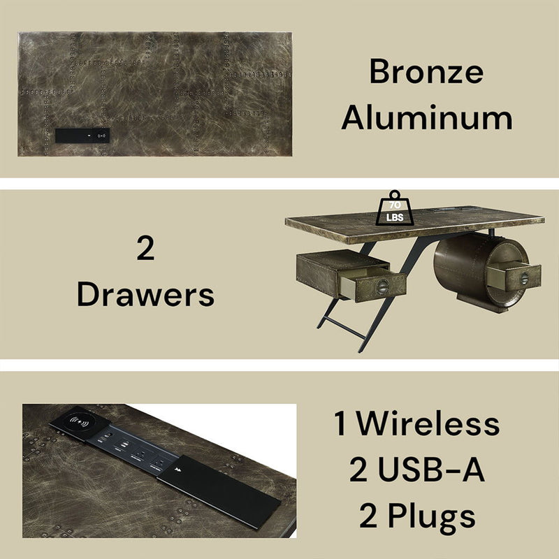 Brancaster - Executive Writing Desk With USB - Bronze Aluminum - R&R Furniture Gallery (Fountain Valley, CA)