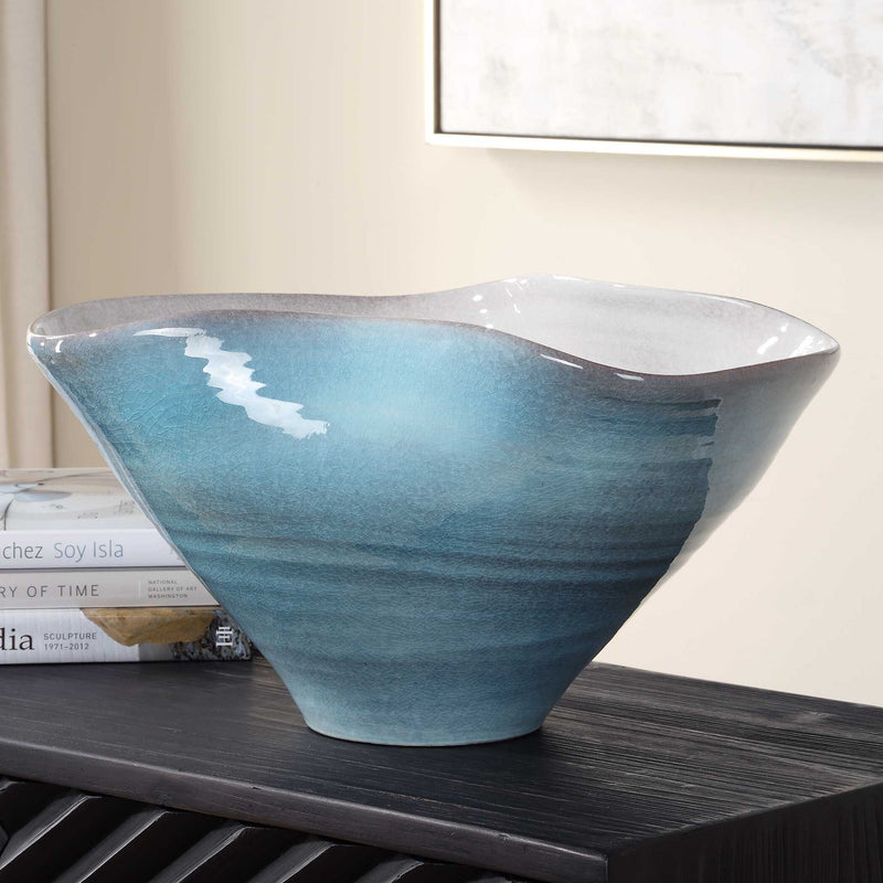 Blue Crest ceramic bowl by Uttermost, showcasing a smooth blue glazed finish and rounded shape, perfect for serving.