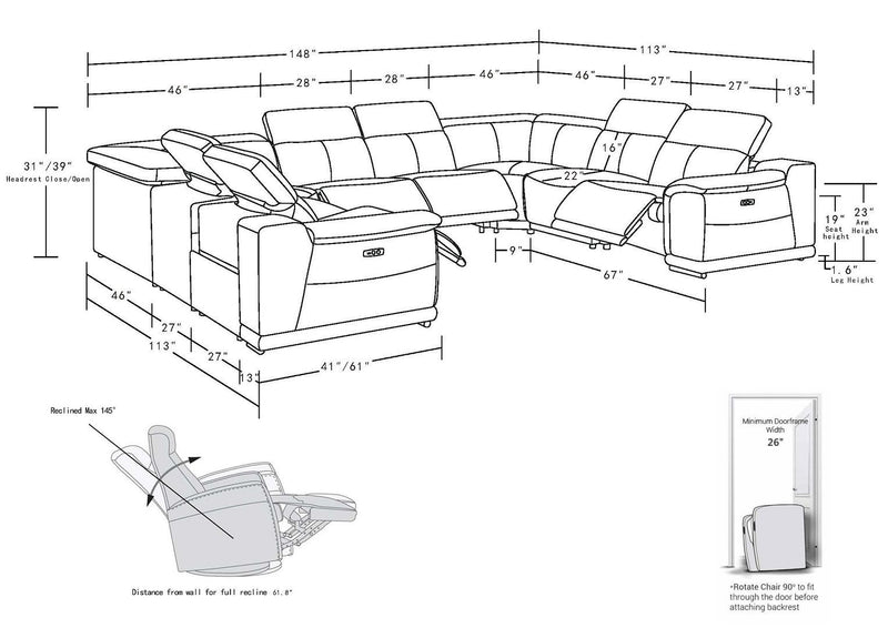 2679 - 8-Piece U-Shaped Power Reclining Sectional In Genuine Leather (4 Recliners)
