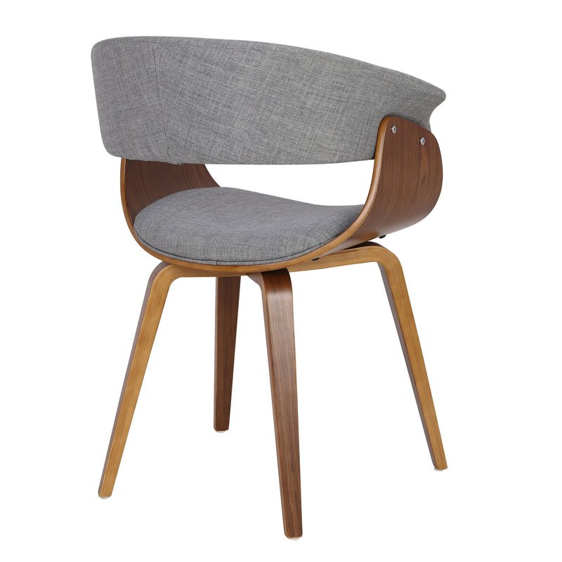 Set of two Lumi Source Vintage Mod mid-century modern dining chairs with wooden legs and upholstered seats.