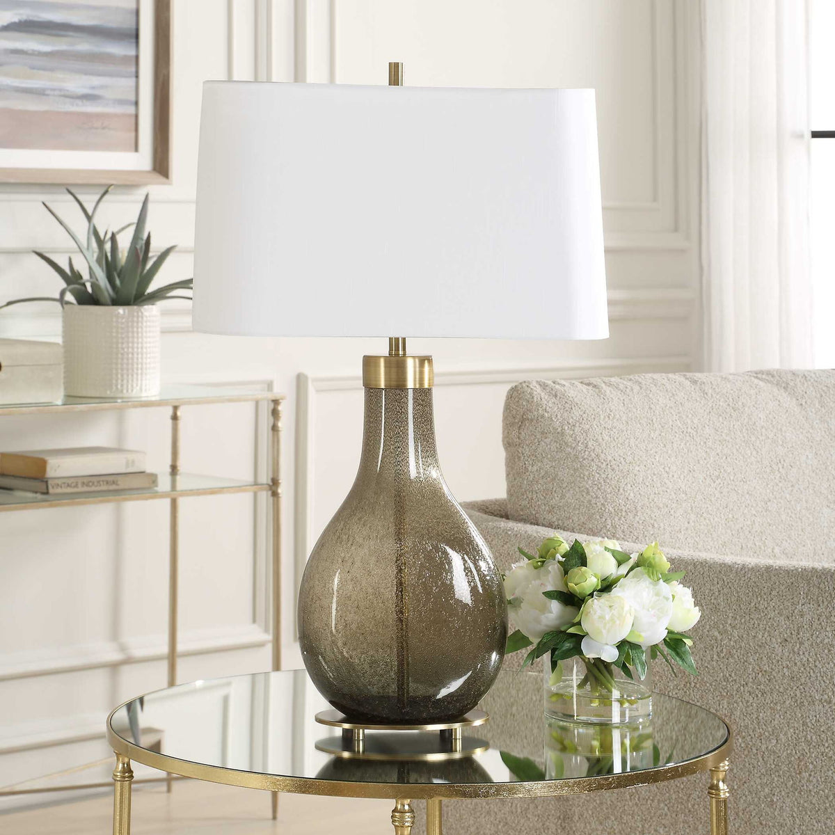 Shyla - Dark Glass Table Lamp - White