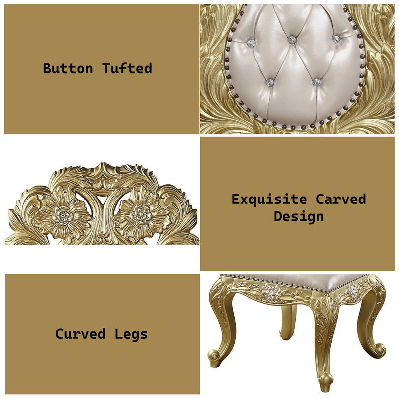 Cabriole - Side Chair (Set of 2) - Light Gold Synthetic Leather & Gold - R&R Furniture Gallery (Fountain Valley, CA)