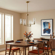 Enigma - 4 Lights Chandelier With Clear Ribbed Satin - Antique Brass / Clear / Gold - R&R Furniture Gallery (Fountain Valley, CA)