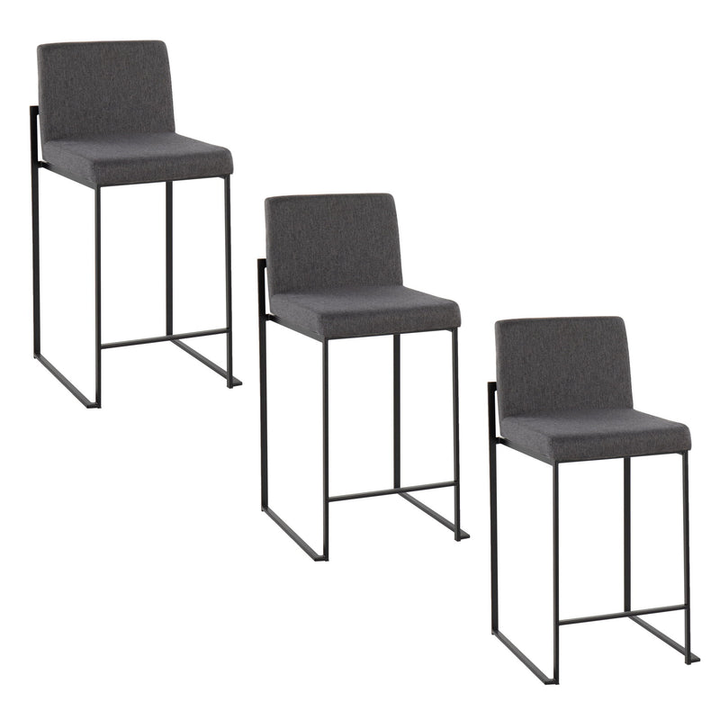 Lumi Source Fuji contemporary modern high back counter stool set with sleek design and wooden legs, ideal for modern dining spaces.